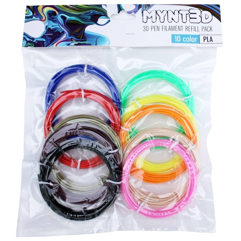 عبوة إعادة تعبئة خيوط قلم 3D MYNT3D PLA (10 ألوان، 3م لكل منها)